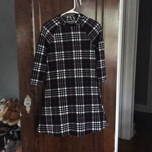 Red, white, black, and red Christmas dress.